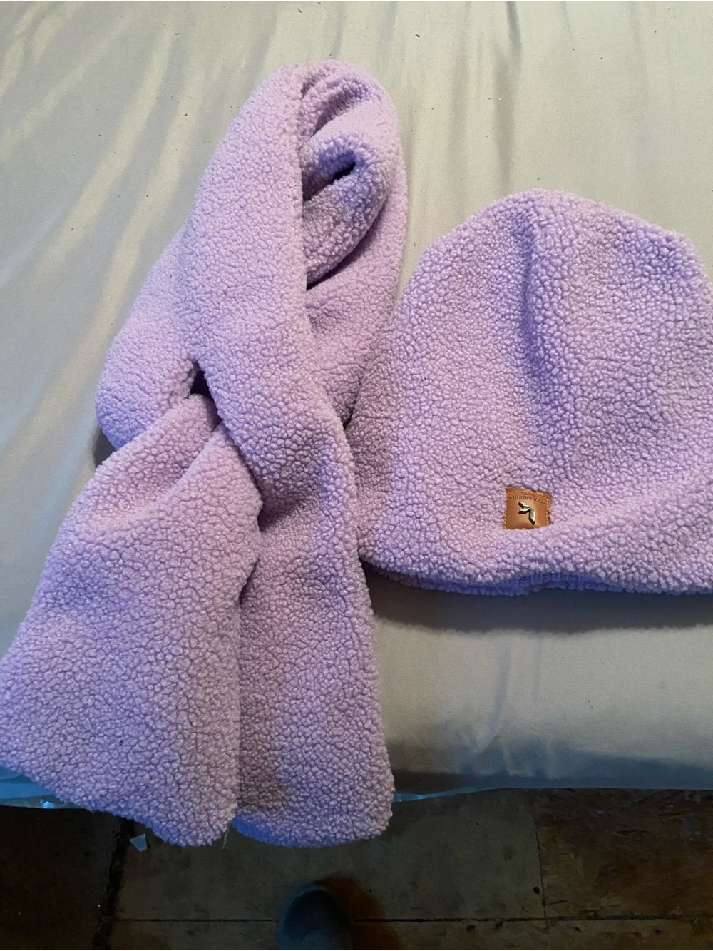 UGG Lilac Sherpa Beanie and Scarf Set